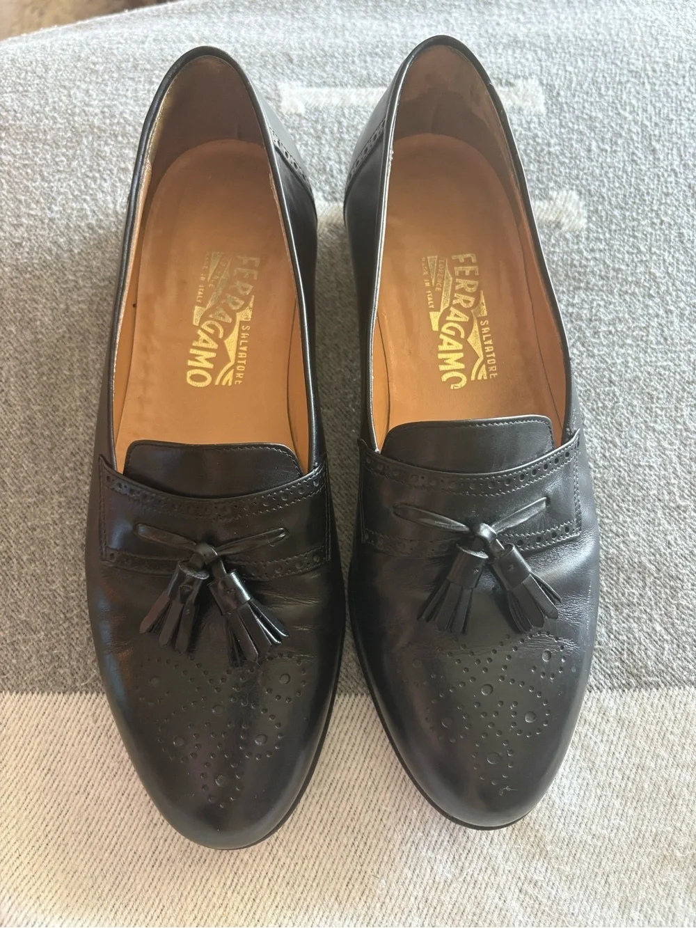 Salvatore Ferragamo Black Leather Tassel Loafers Shoes Men’s 9.5 D